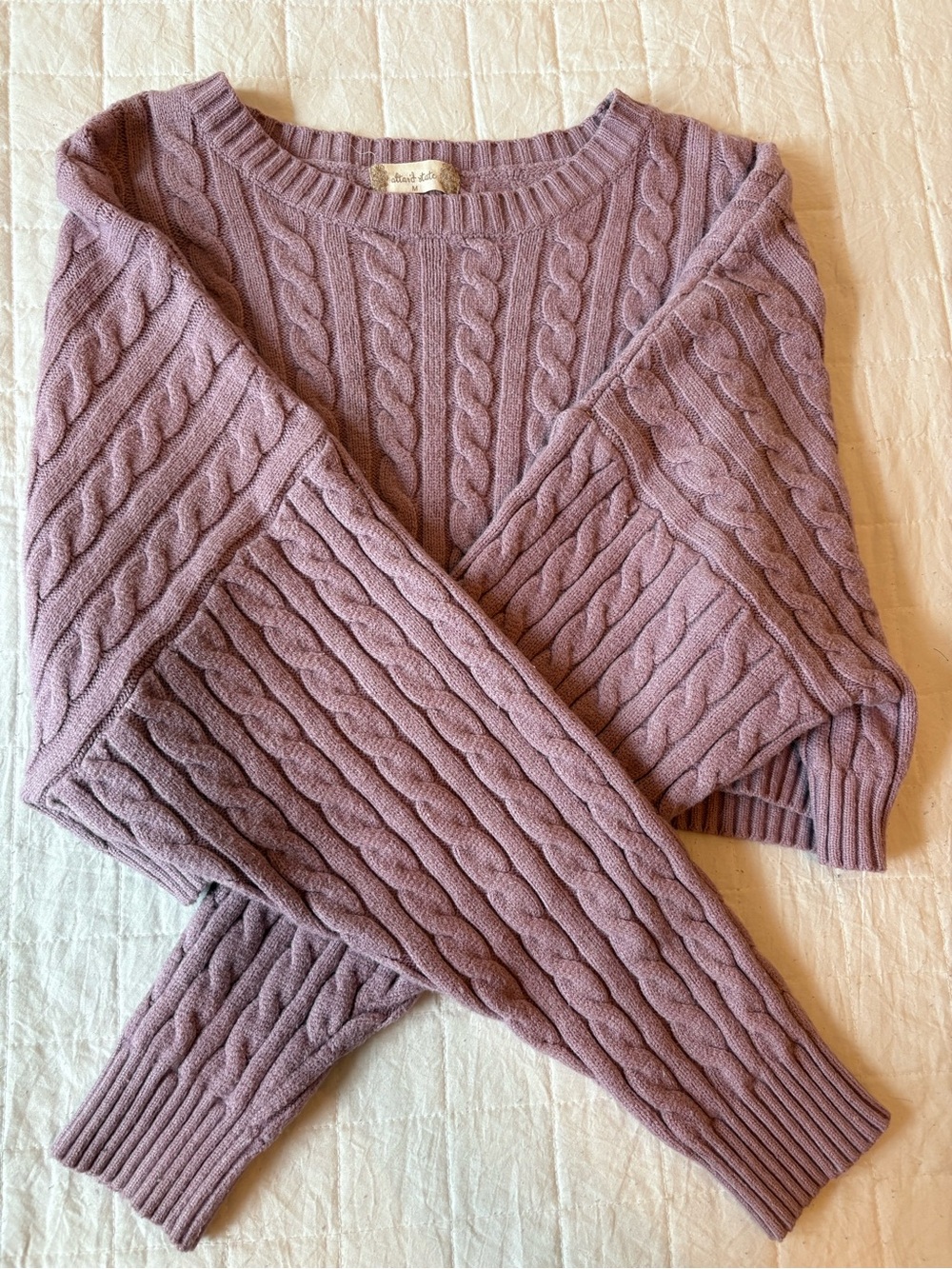 Altar’d State Cable Knit Cropped Sweater in Purple Size Medium